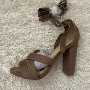 Vici Faux Suede Wrap Heel- Taupe